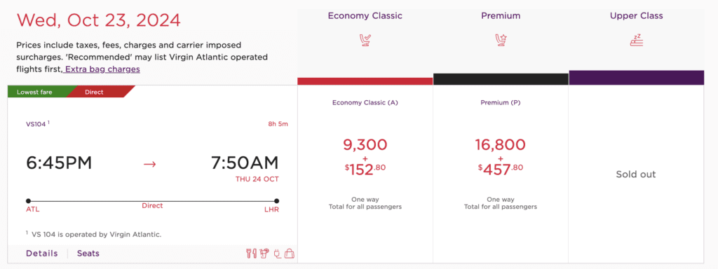 a screenshot of a flight schedule